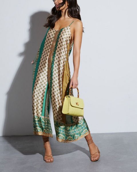 GREEN-BEIGE-PRINTED JUMPSUIT