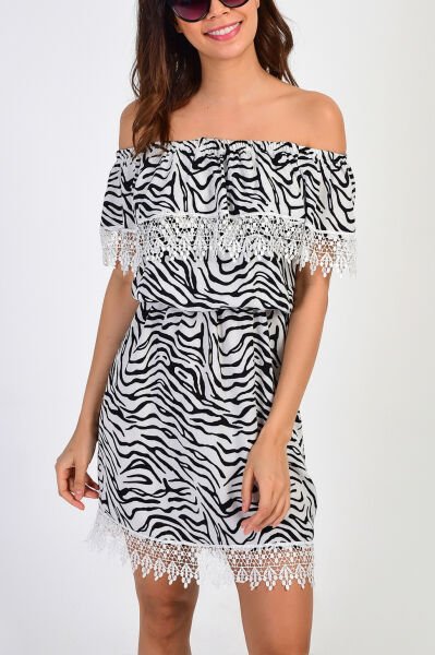 ECRU-BLACK-PRINTED DRESS