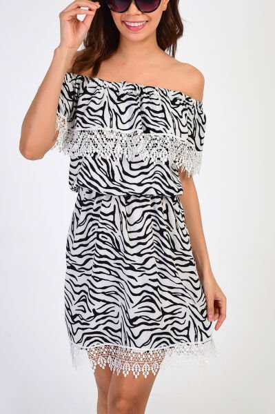 ECRU-BLACK-PRINTED DRESS