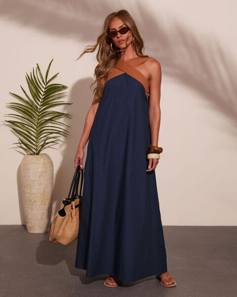 NAVY-BROWN DRESS M - NAVY-BROWN