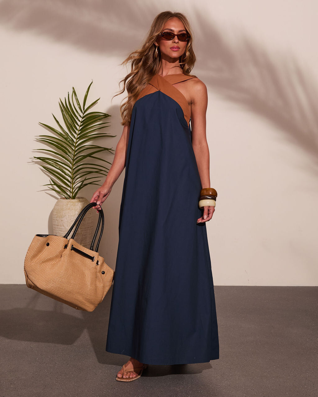 NAVY-BROWN DRESS M - NAVY-BROWN