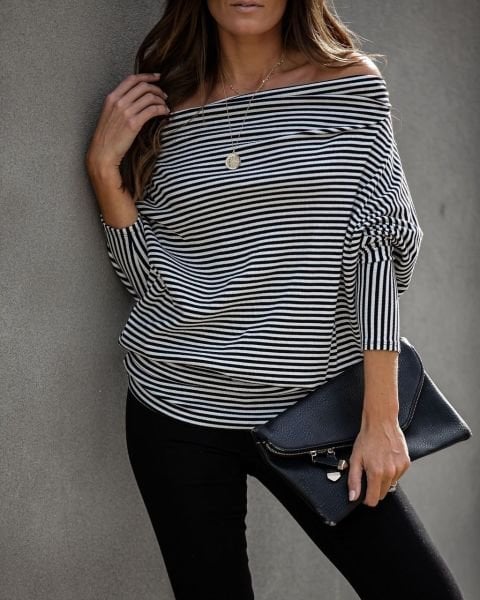 BLACK-ECRU-STRIPED BLUZ