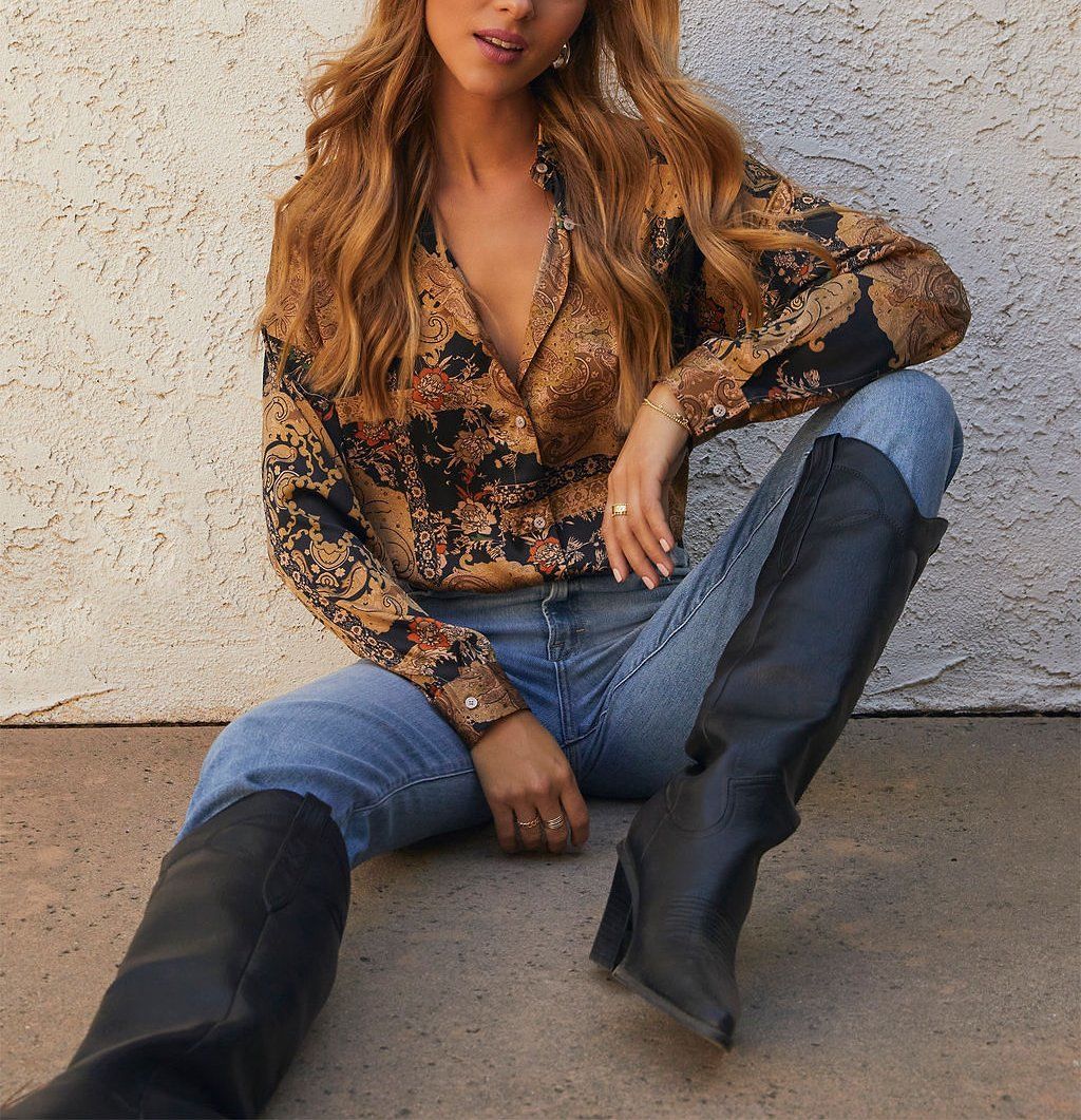 BROWN-BLACK-PRINTED GÖMLEK