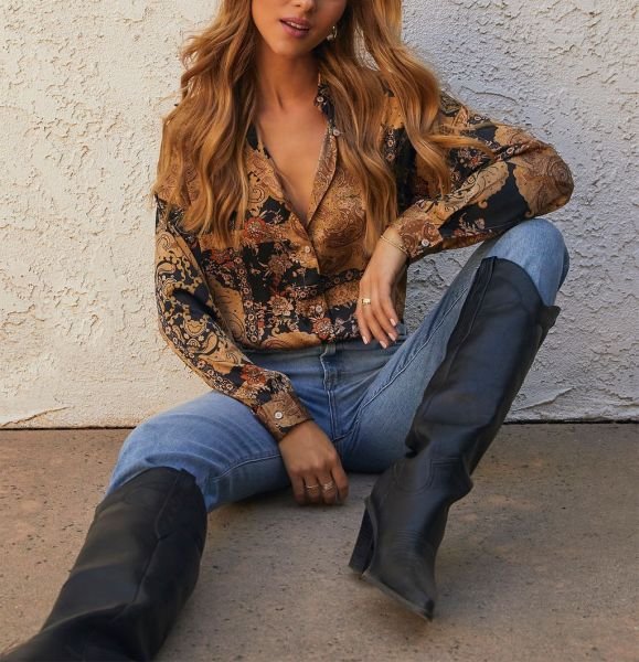 BROWN-BLACK-PRINTED GÖMLEK