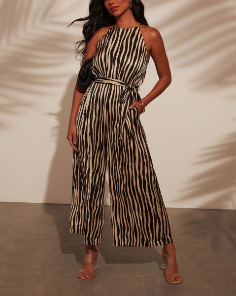 BLACK-BEIGE-STRIPED JUMPSUIT