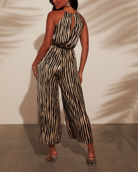 BLACK-BEIGE-STRIPED JUMPSUIT