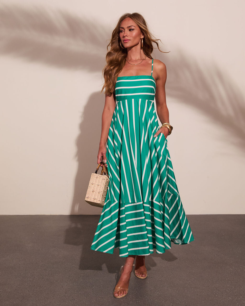 GREEN-WHITE-STRIPED DRESS M - GREEN-WHITE-STRIPED