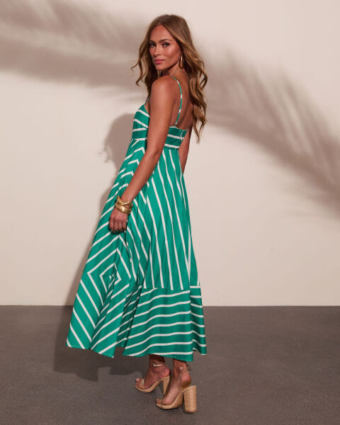 GREEN-WHITE-STRIPED DRESS M - GREEN-WHITE-STRIPED