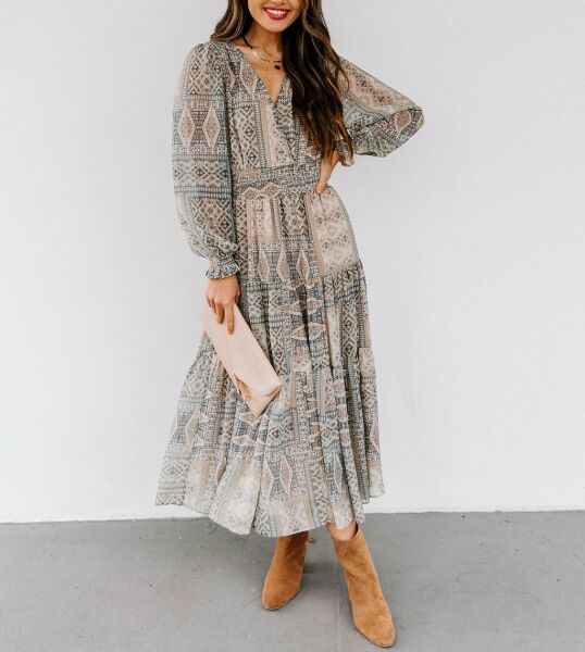 Dress Grey-Prınted Nd24144