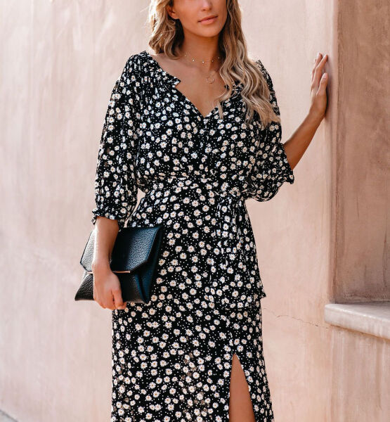 BLACK-FLORAL DRESS L - BLACK-FLORAL