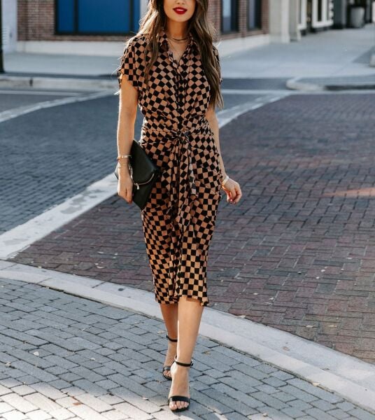 Dress Brown-Black-Prınted Nd24178