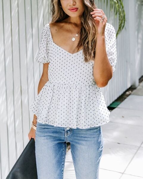 ECRU-POLKA-DOT BLOUSE
