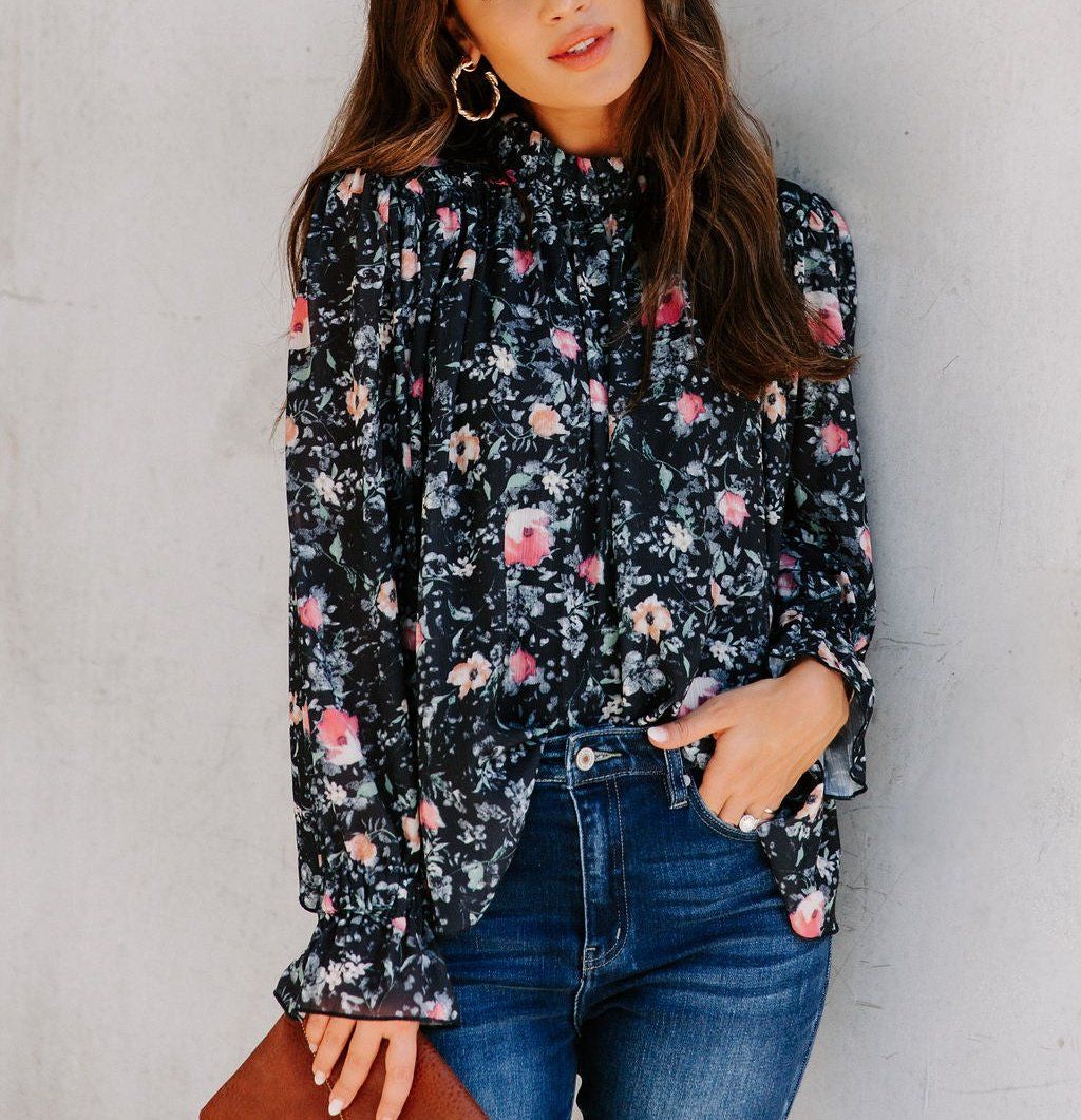 BLACK-PINK-FLORAL BLUZ