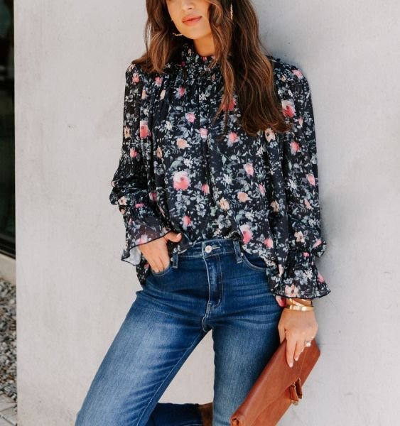 BLACK-PINK-FLORAL BLUZ