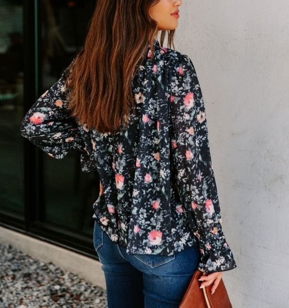 BLACK-PINK-FLORAL BLUZ