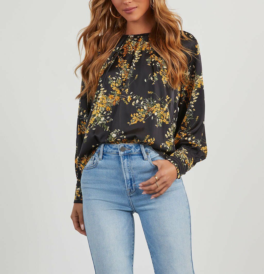 BLACK-YELLOW-FLORAL BLUZ
