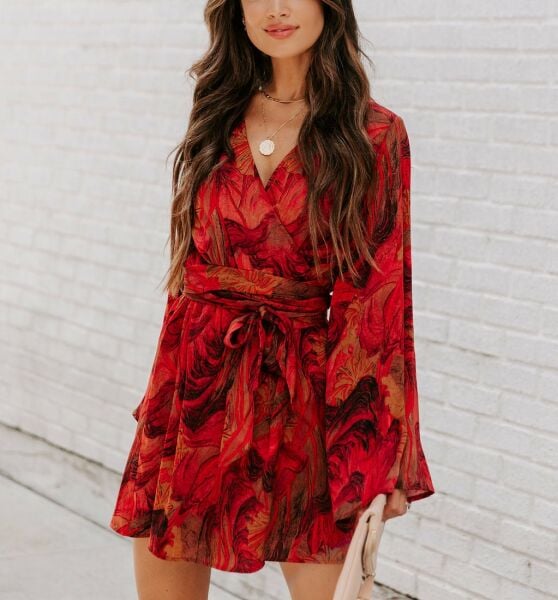 Dress Red-Prınted Nd24245