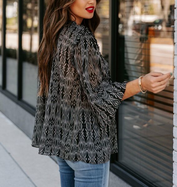 Blouse Black-Prınted Nd24286