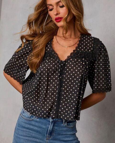 BLACK-POLKA-DOT BLOUSE