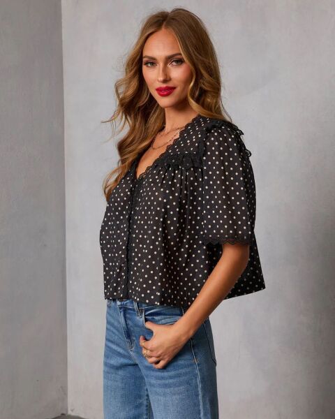 BLACK-POLKA-DOT BLOUSE