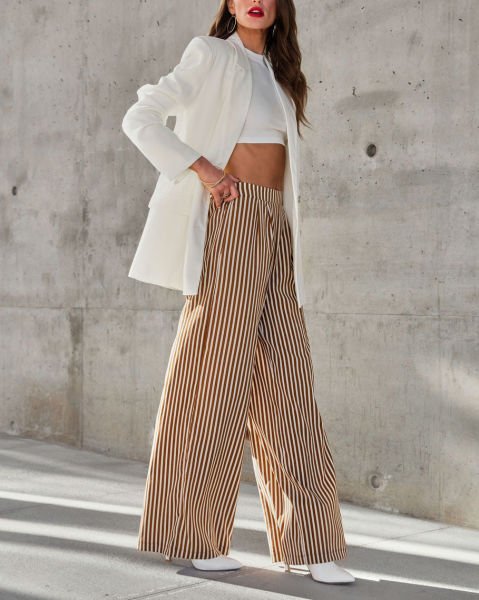 BROWN-ECRU-STRIPED PANTS