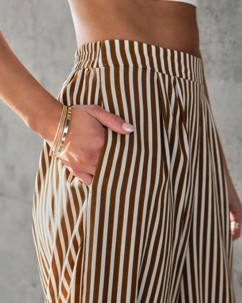 BROWN-ECRU-STRIPED PANTS