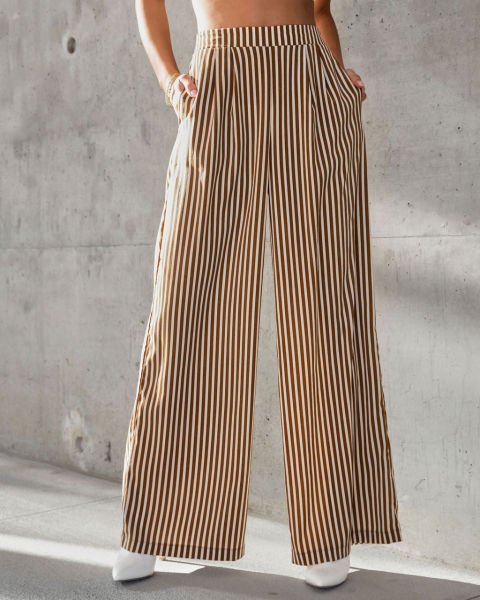 BROWN-ECRU-STRIPED PANTS