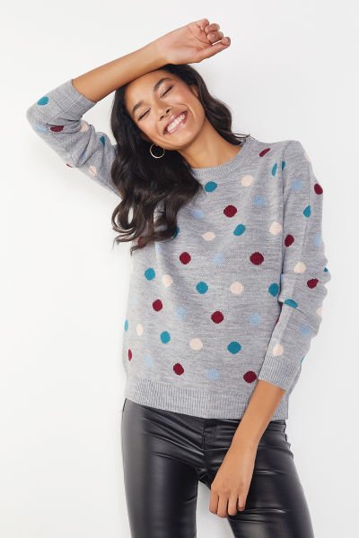 GREY-POLKA-DOT SWEATER