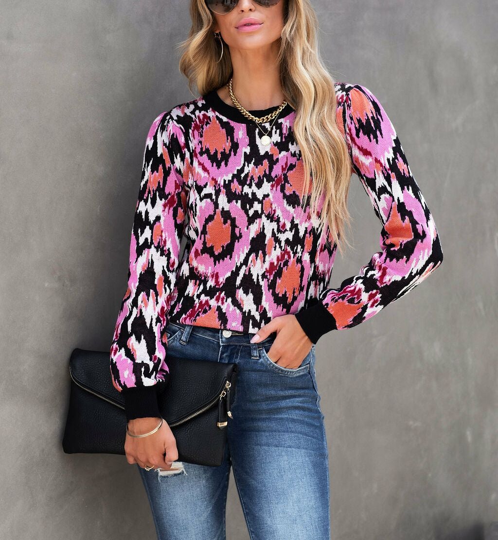 Bluse Pink-Schwarz-Printed Nd24308