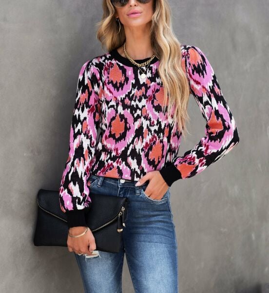 Bluse Pink-Schwarz-Printed Nd24308