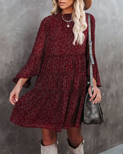 Dress Burgundy-Prınted Nd24314