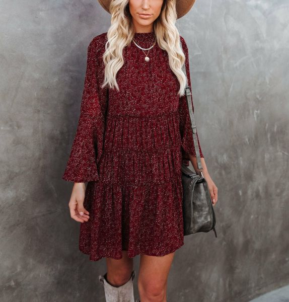 Dress Burgundy-Prınted Nd24314