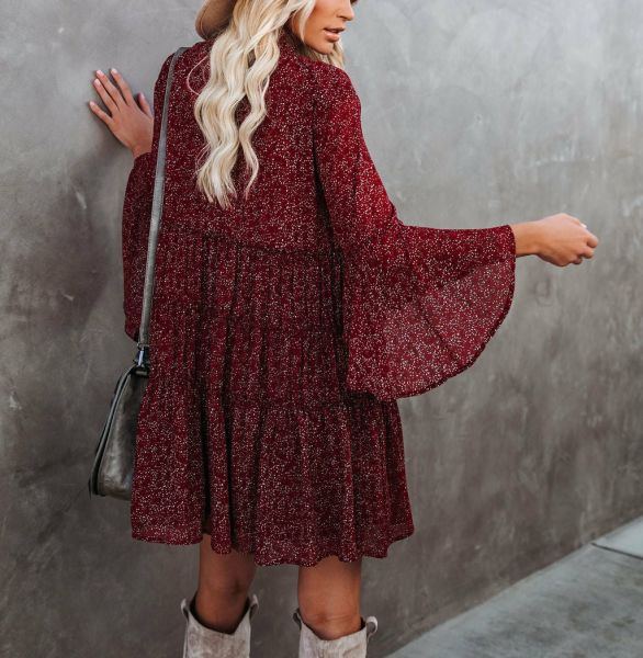 Dress Burgundy-Prınted Nd24314