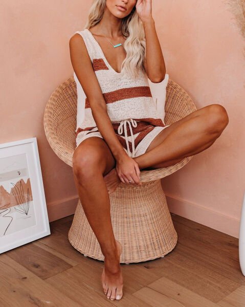 CREAM-TILE-STRIPED TANK-TOP-SHORT-SET XL - CREAM-TILE-STRIPED