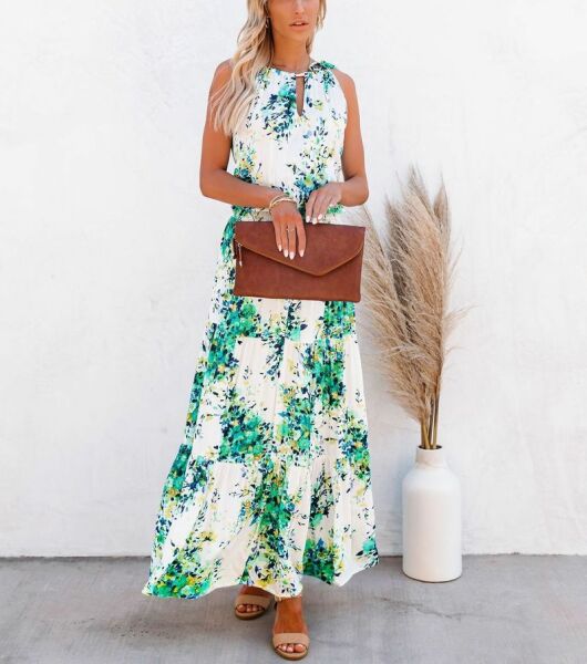 ECRU-GREEN-FLORAL DRESS
