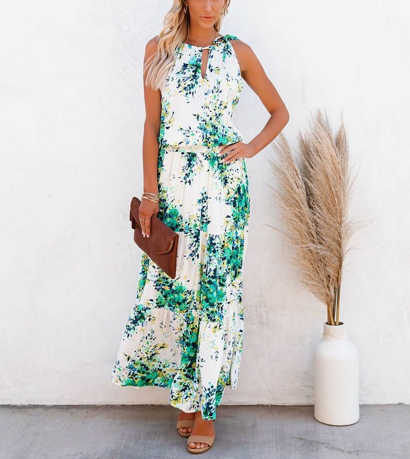 ECRU-GREEN-FLORAL DRESS