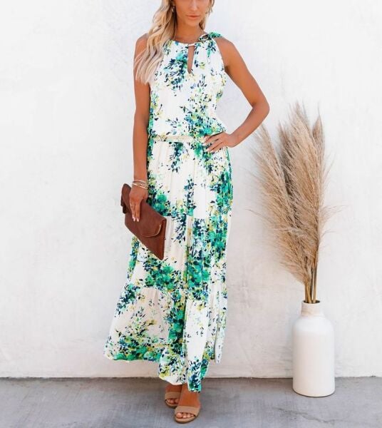ECRU-GREEN-FLORAL DRESS