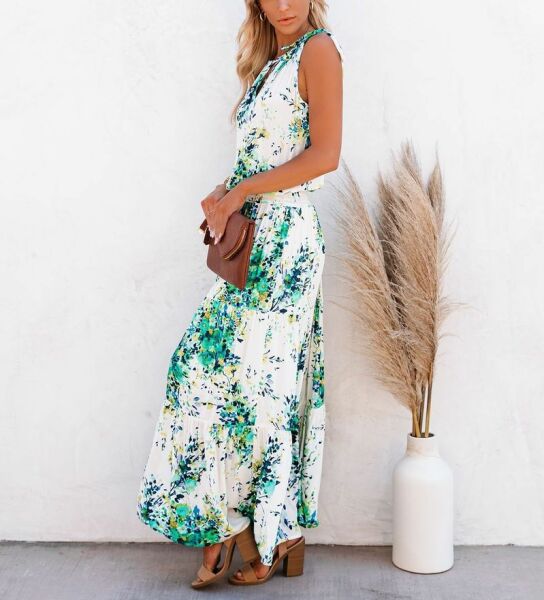 ECRU-GREEN-FLORAL DRESS