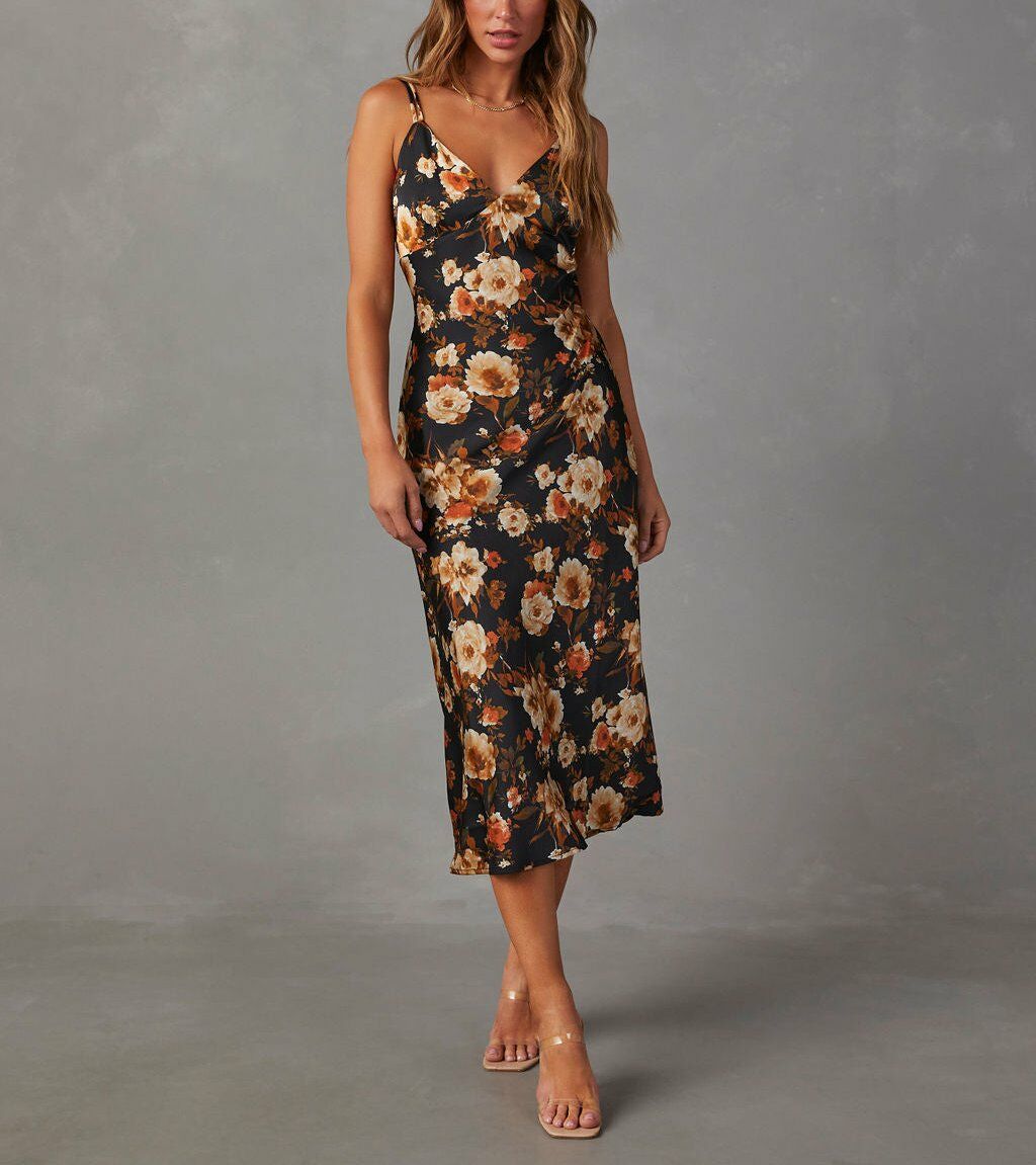 BLACK-FLORAL ELBİSE