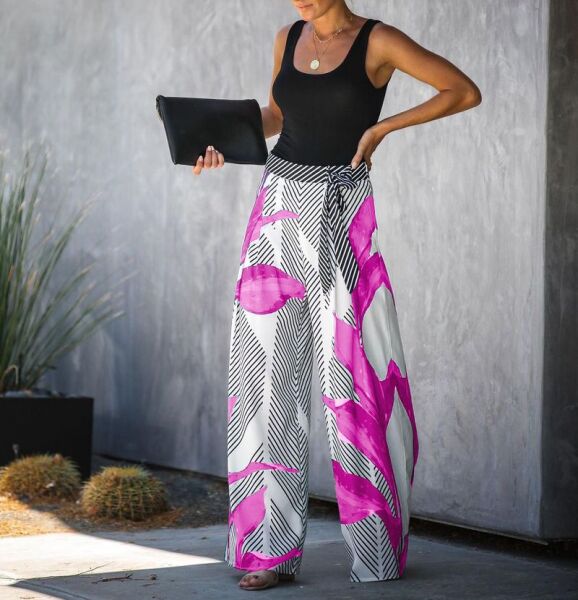 ECRU-FUSCHIA-FLORAL PANTS