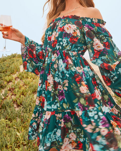 TEAL-FLORAL DRESS M - TEAL-FLORAL
