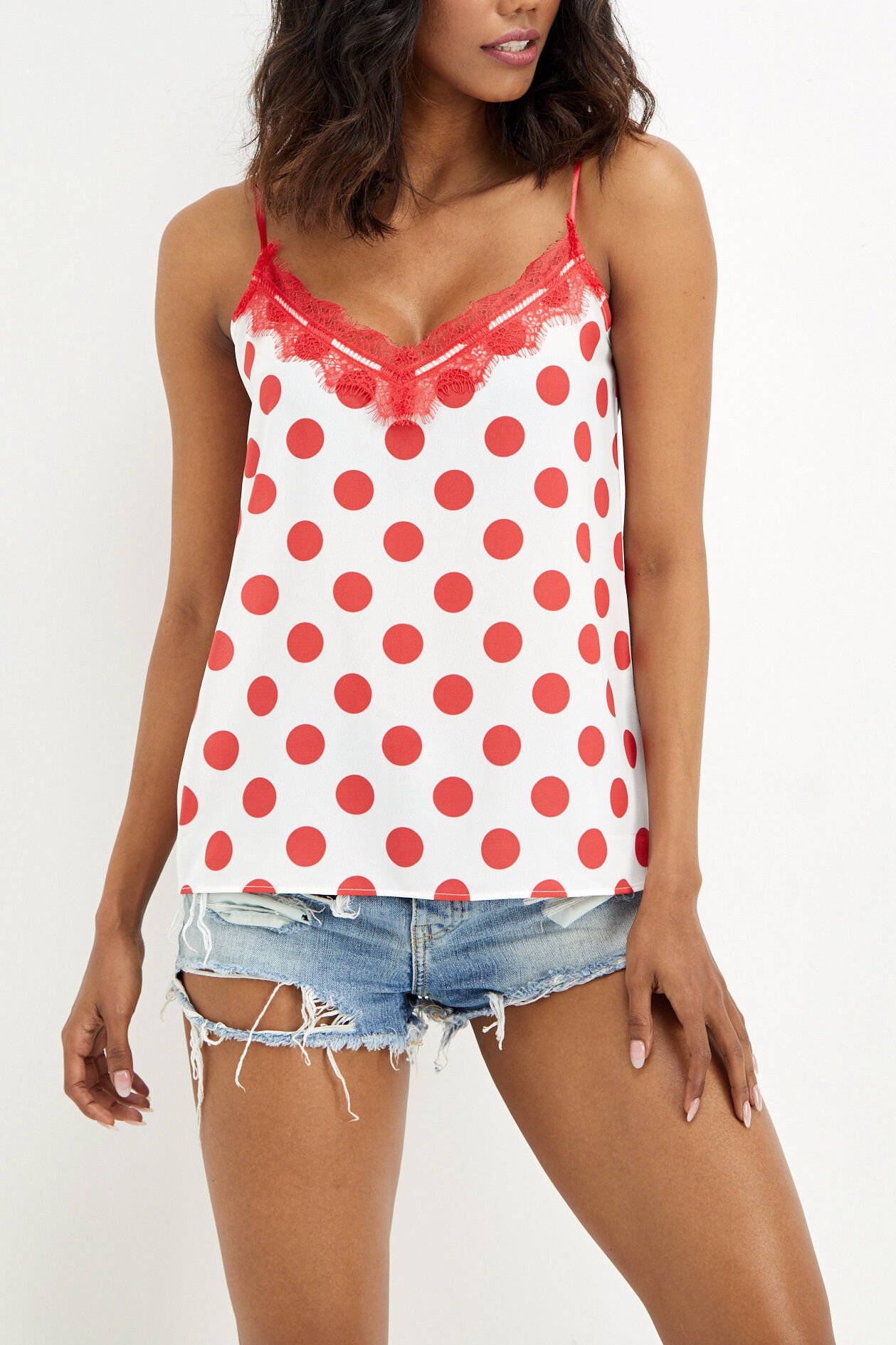 RED-ECRU VEST TOP