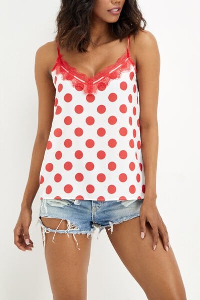 RED-ECRU VEST TOP