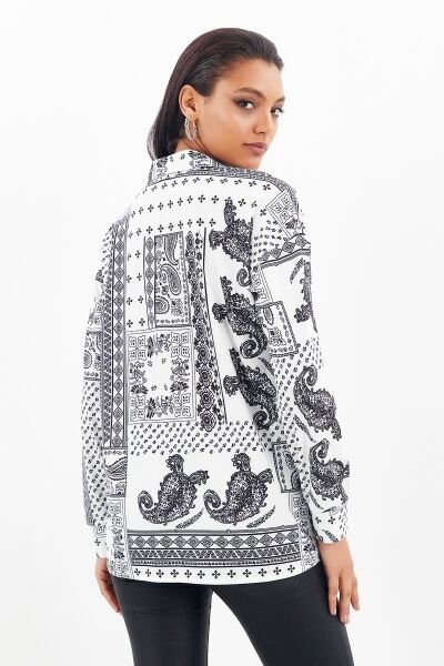 Shırt Ecru-Black-Patterned Nd24455