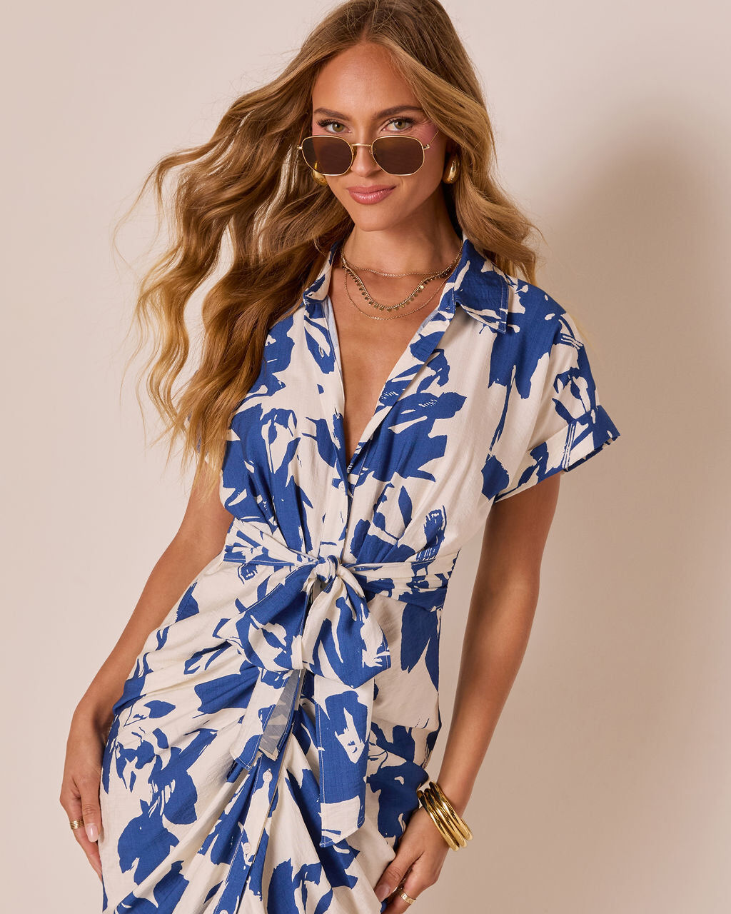 WHITE-BLUE-PRINTED DRESS XL - WHITE-BLUE-PRINTED