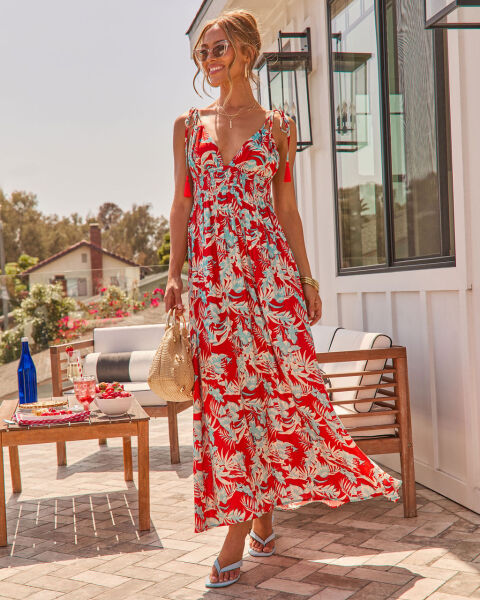 RED-BLUE-FLORAL DRESS S - RED-BLUE-FLORAL