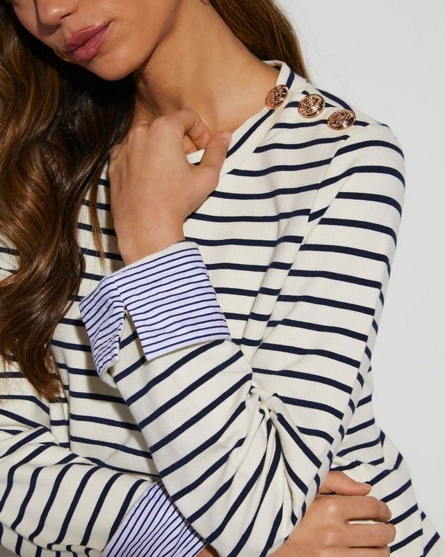 ECRU-NAVY-STRIPED SWEATSHIRT