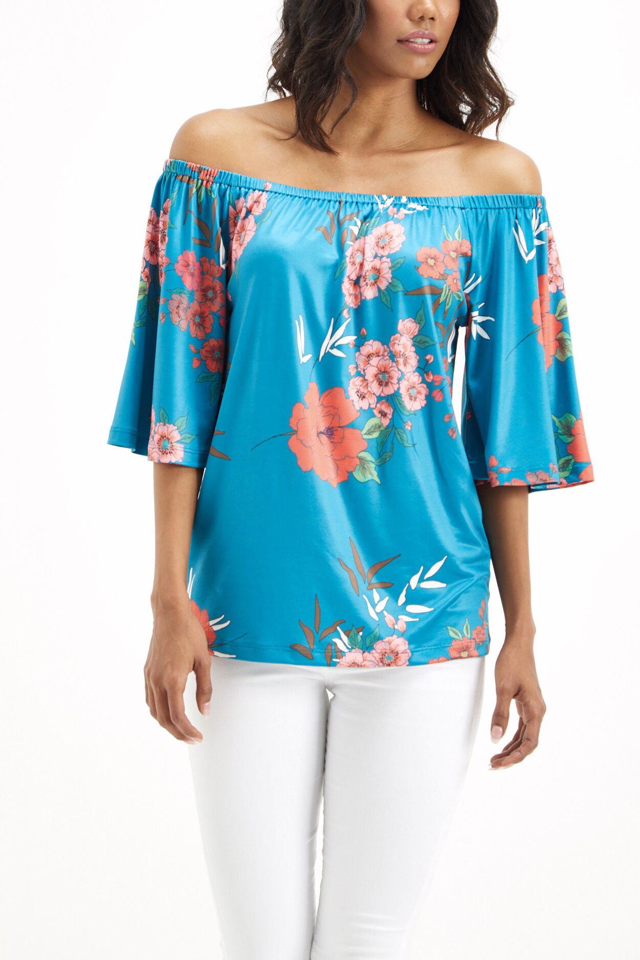 BLUE-FLORAL BLOUSE