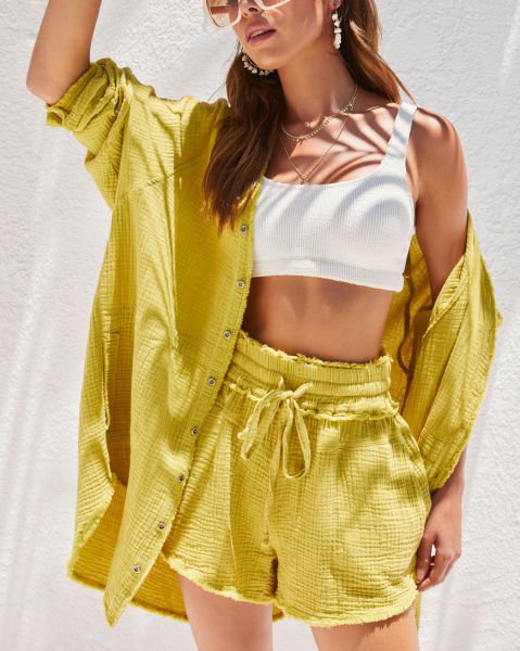 MUSTARD SHIRT AND SHORTS SET