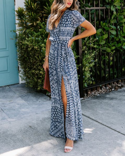 NAVY-PRINTED DRESS